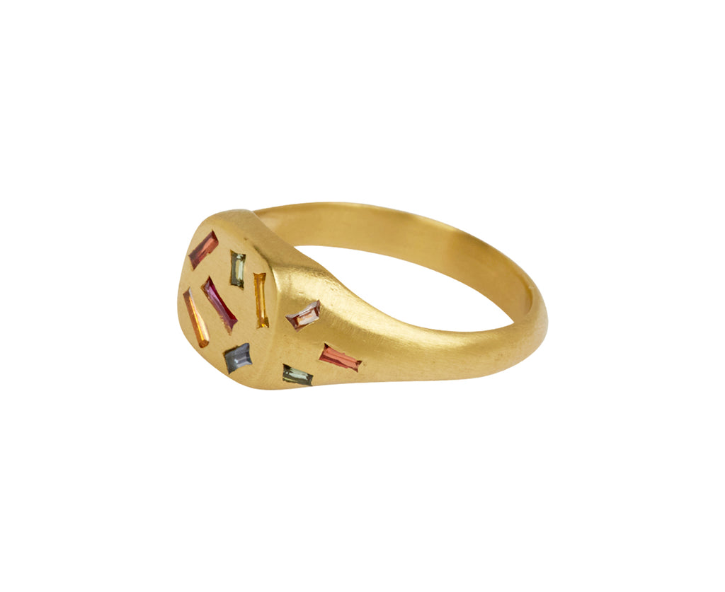 Rainbow Baguette Square Signet Ring