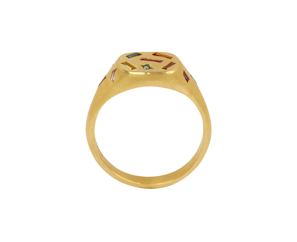 Rainbow Baguette Square Signet Ring