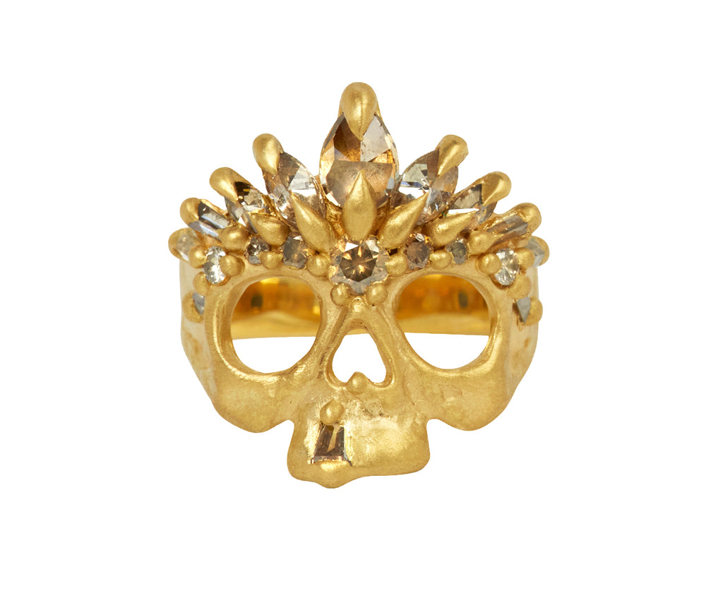 Extra Small Cognac Diamond Titania Skull Pinky Ring - TWISTonline 