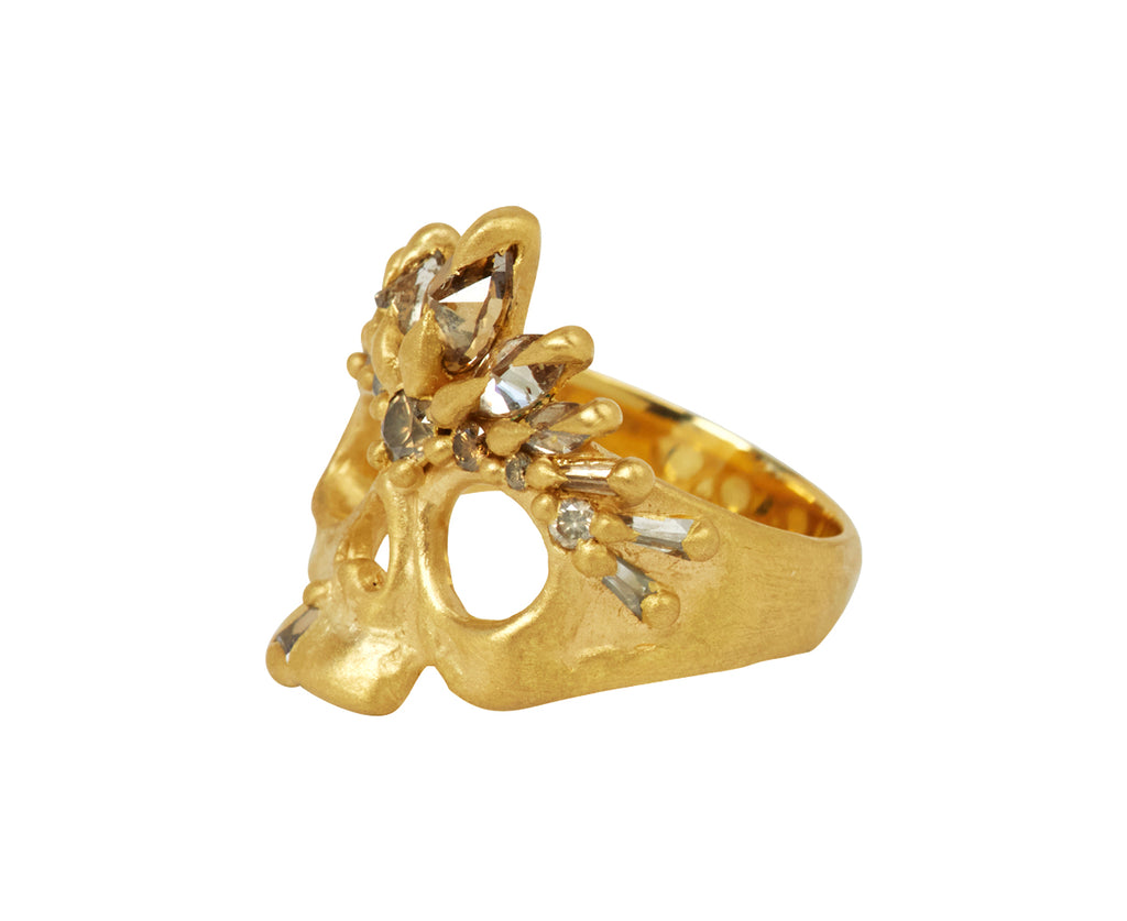 Extra Small Cognac Diamond Titania Skull Pinky Ring - TWISTonline 