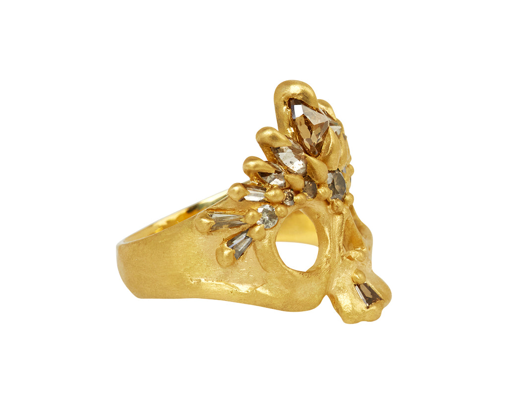 Extra Small Cognac Diamond Titania Skull Pinky Ring - TWISTonline 