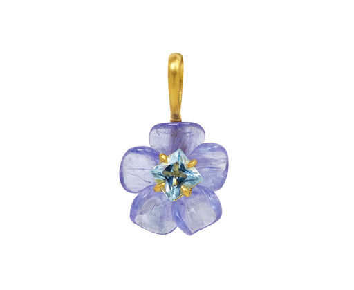 Tanzanite and Aquamarine Jeweled Flower Charm Pendant ONLY