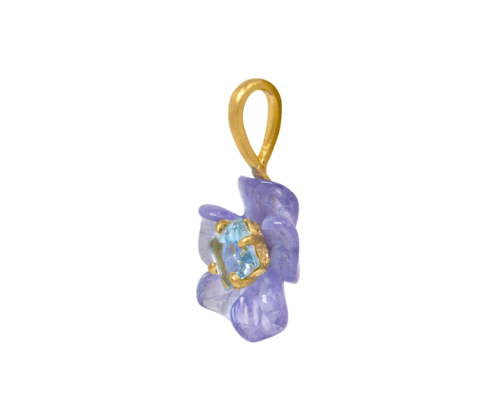 Tanzanite and Aquamarine Jeweled Flower Charm Pendant ONLY