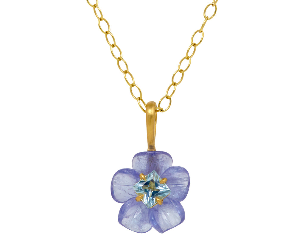 Tanzanite and Aquamarine Jeweled Flower Charm Pendant ONLY