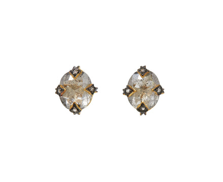 Oval Rustic Diamond Antique Prong Stud Earrings