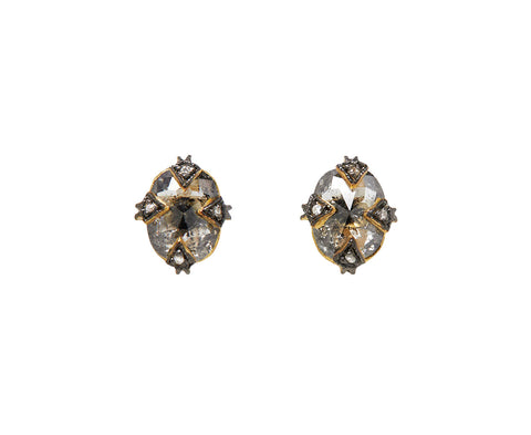 Gray Rustic Diamond Antique Prong Stud Earrings