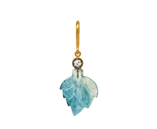 Blue Tourmaline and Diamond Carved Leaf Charm Pendant ONLY