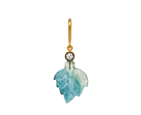 Blue Tourmaline and Diamond Carved Leaf Charm Pendant ONLY