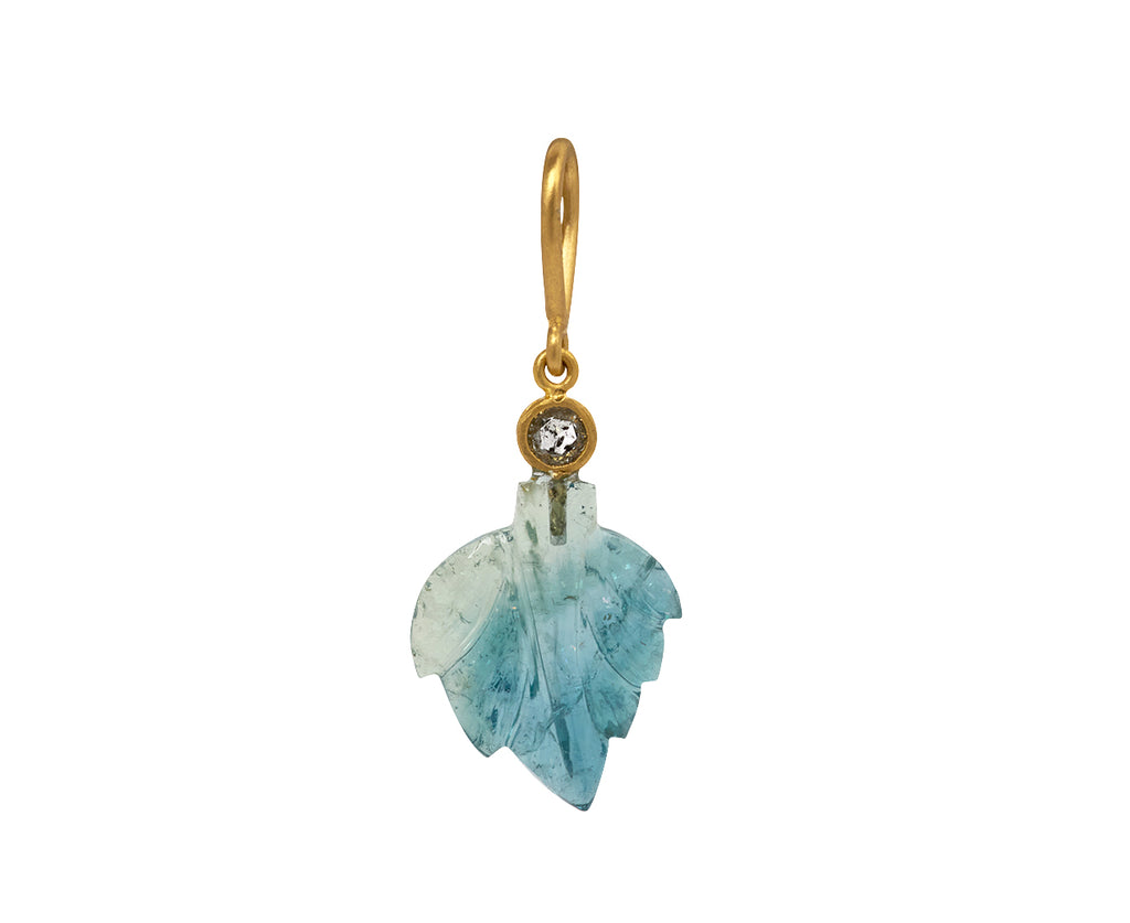 Blue Tourmaline and Diamond Carved Leaf Charm Pendant ONLY