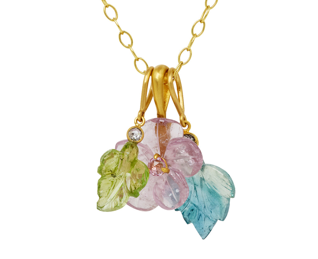 Blue Tourmaline and Diamond Carved Leaf Charm Pendant ONLY