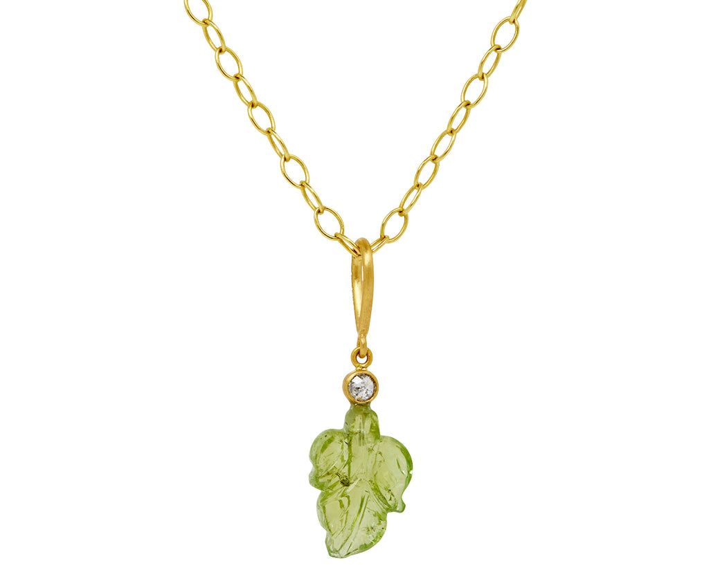 4.16ct Green Tourmaline/0.10ct B&W Diamond Leaf Charm