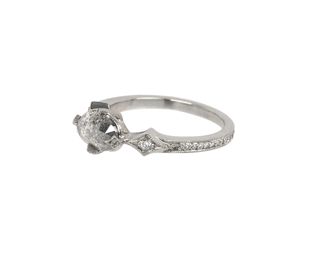Cathy Waterman Gray Diamond Antique Prong Solitaire - Angled View