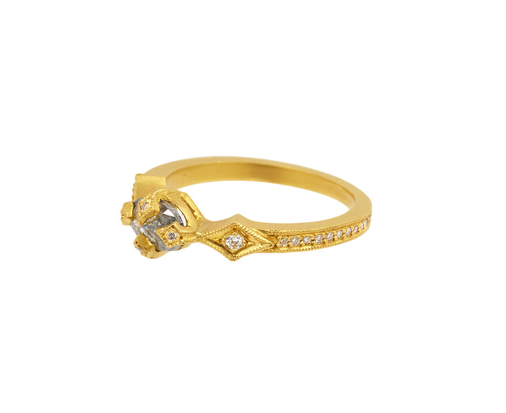 Cathy Waterman Rustic Diamond Antique Prong Solitaire - Angled View