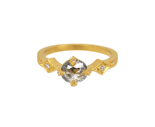 Silver Diamond Antique Prong Ring