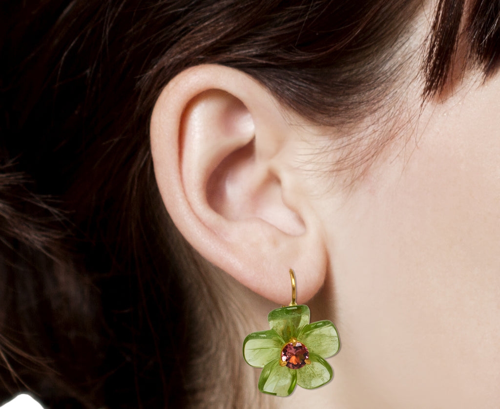 Peridot and Pink Tourmaline Jeweled Flower Earrings