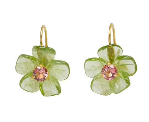 Peridot and Pink Tourmaline Jeweled Flower Earrings