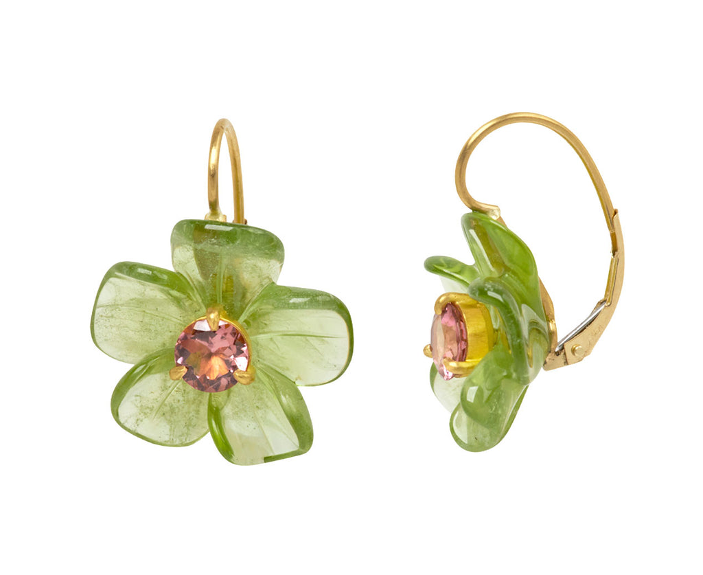 Peridot and Pink Tourmaline Jeweled Flower Earrings