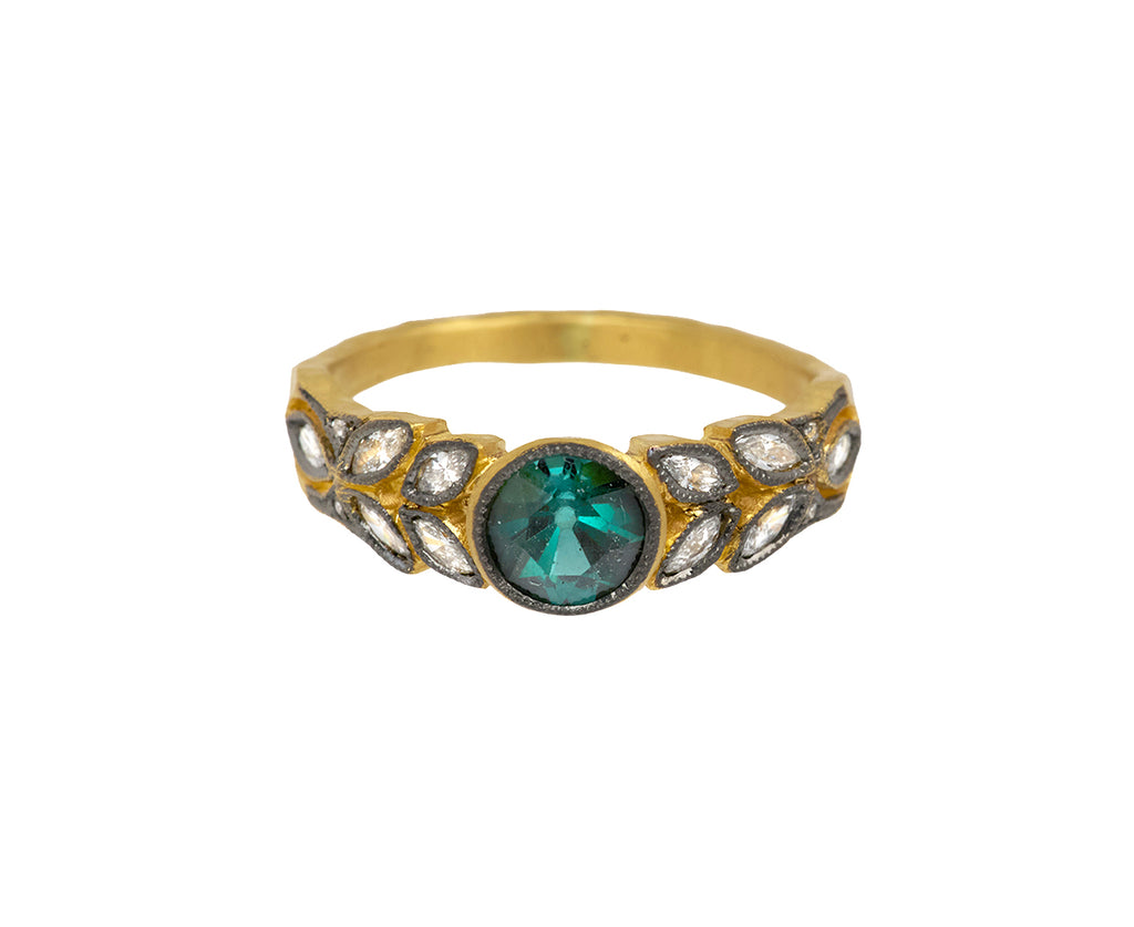 Green Tourmaline and Diamond Small Garland Ring