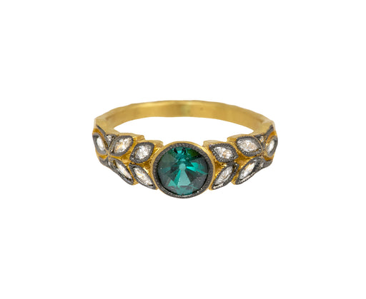 Green Tourmaline and Diamond Small Garland Ring