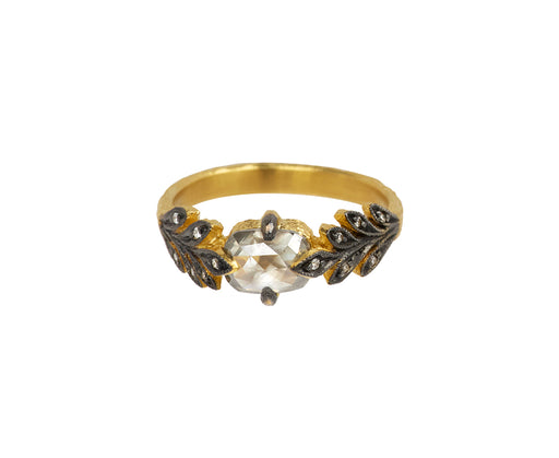 Silver Diamond Leaf Side Ring
