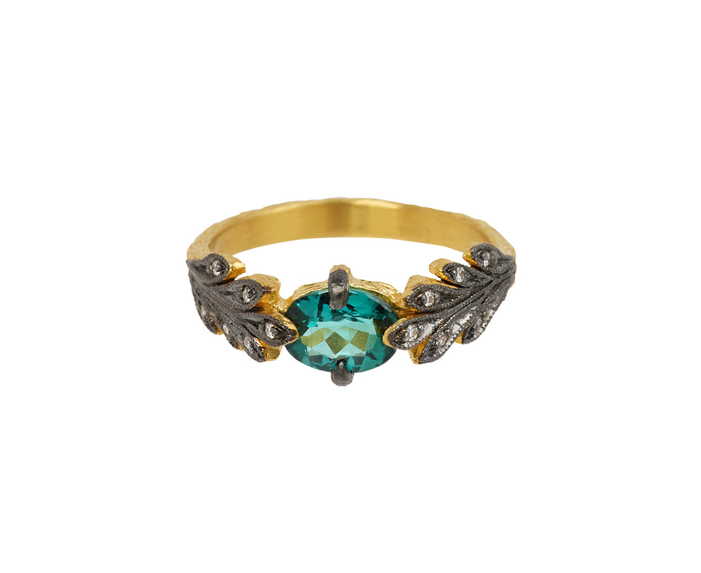 Indicolite Tourmaline Leaf Side Ring