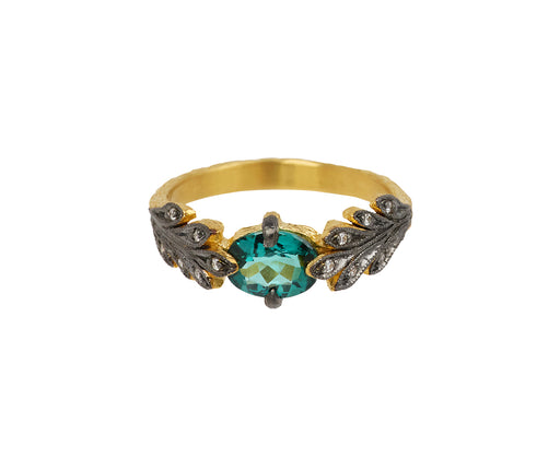 Indicolite Tourmaline Leaf Side Ring
