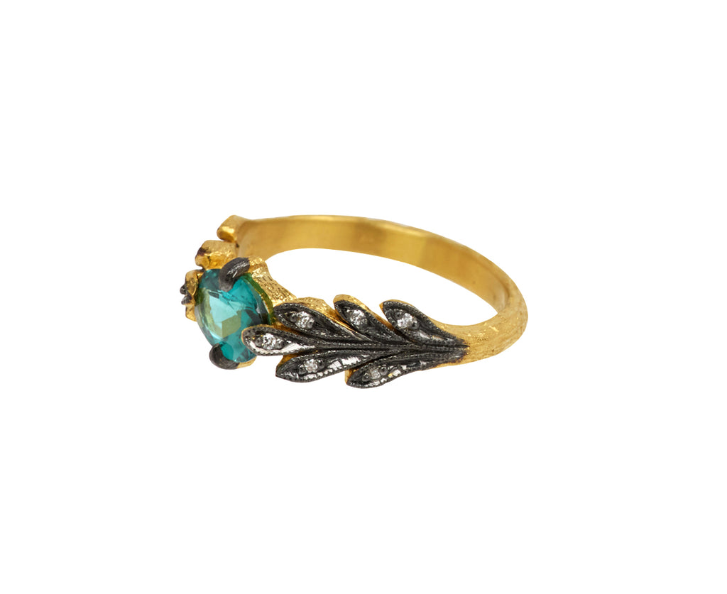 Indicolite Tourmaline Leaf Side Ring