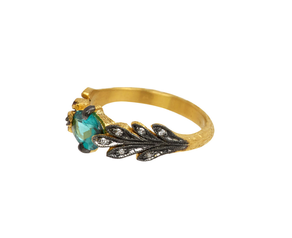 Cathy Waterman Indicolite Tourmaline Leaf Side Ring - Angled View