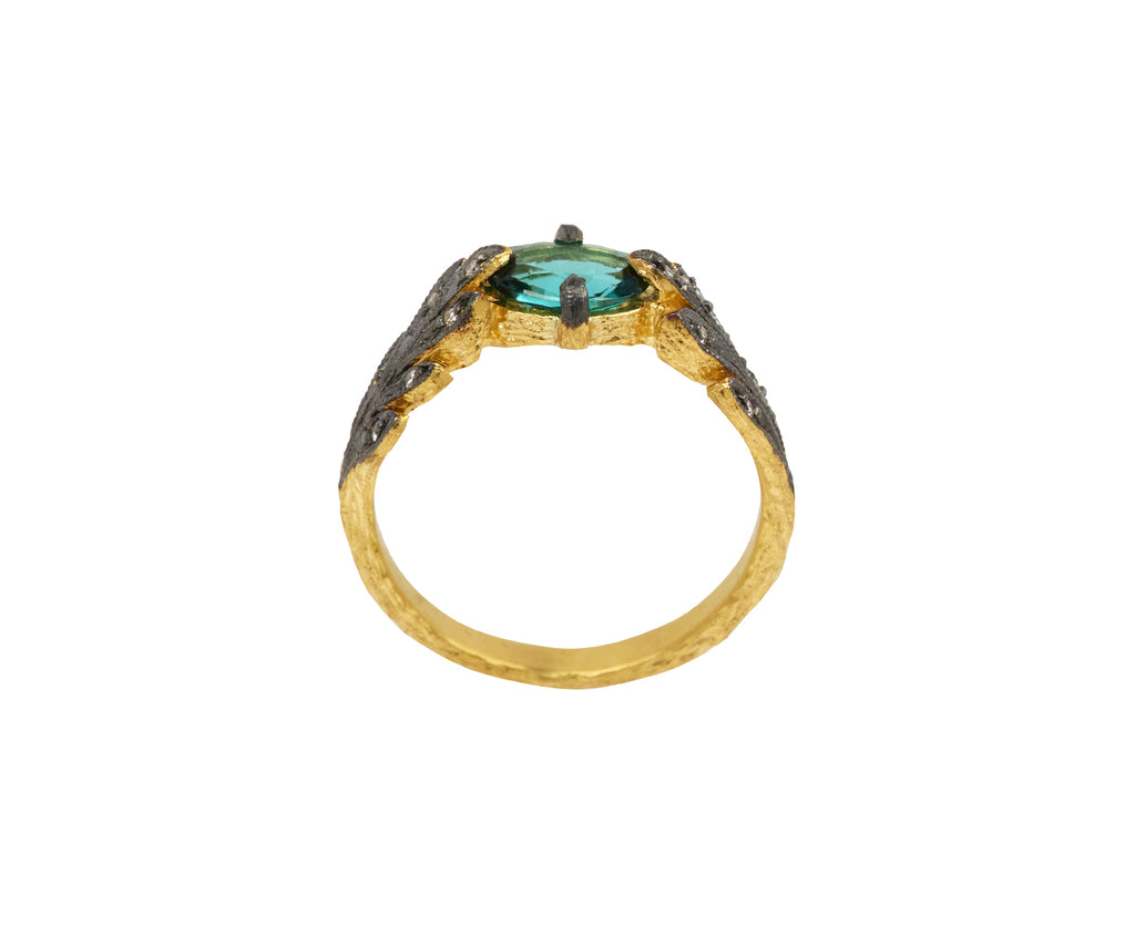 Indicolite Tourmaline Leaf Side Ring