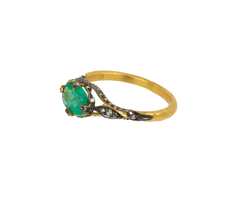 Emerald Petal Side Ring