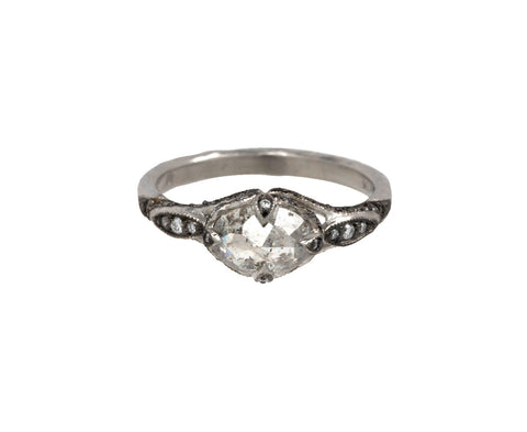 Platinum Rose Cut Diamond Petal Side Ring