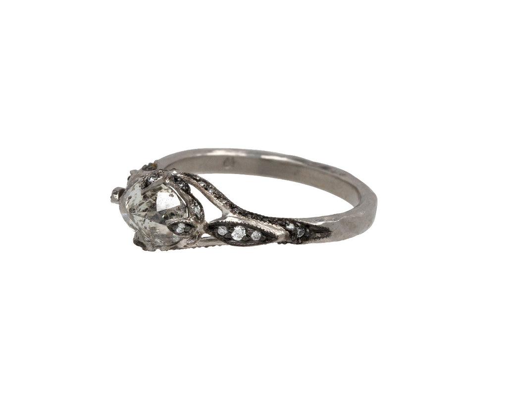 Platinum Rose Cut Diamond Petal Side Ring