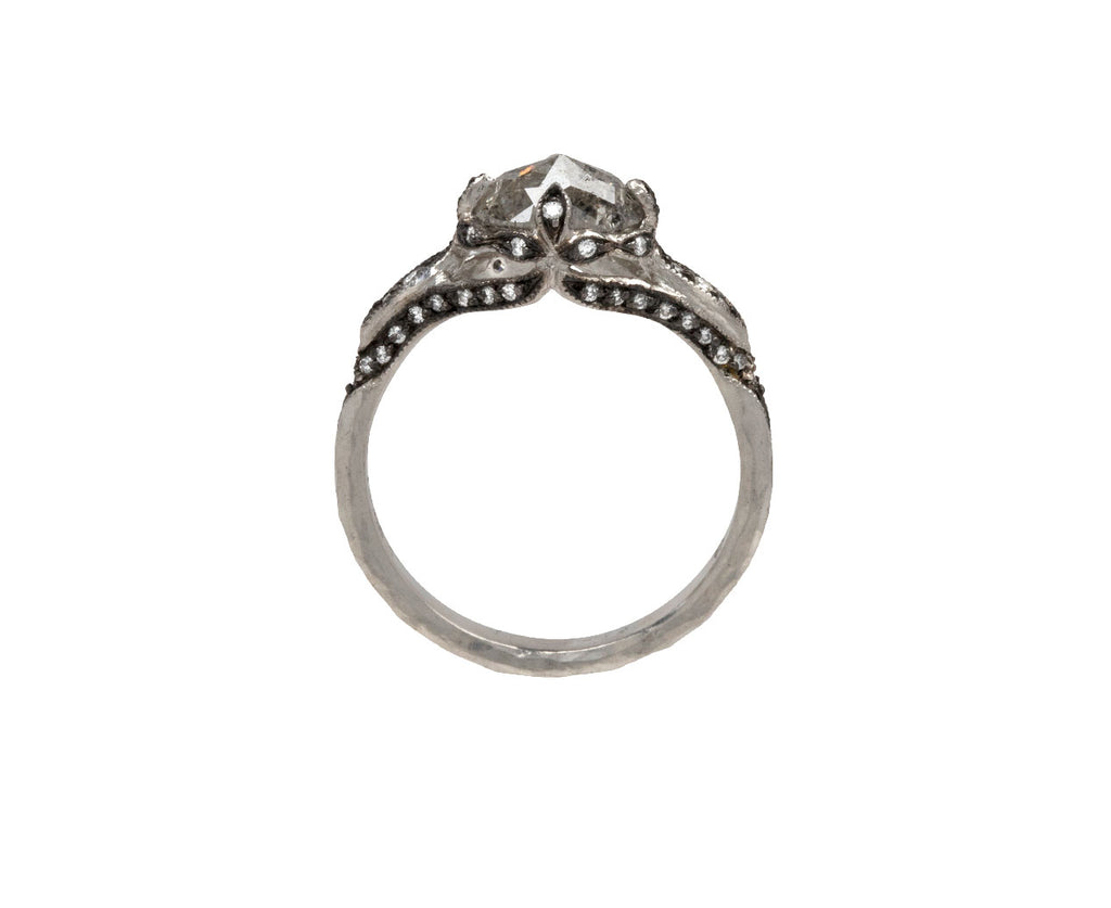 Platinum Rose Cut Diamond Petal Side Ring