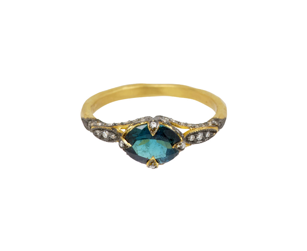 Blue Sapphire Petal Side Ring