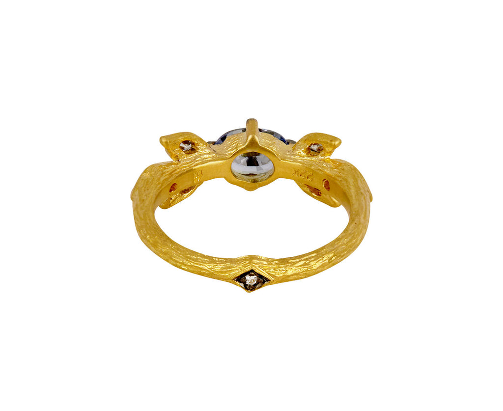 Cathy Waterman Blue Sapphire Marquise Diamond Three Leaf Ring - Back View