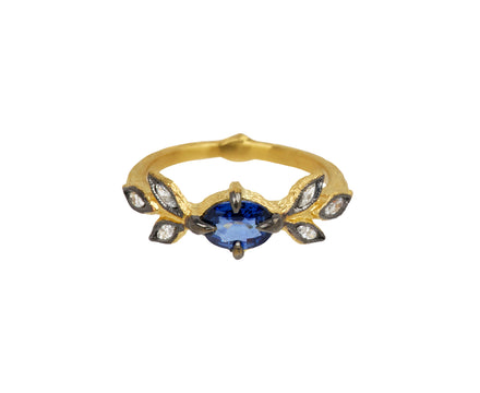 Blue Sapphire Marquise Diamond Three Leaf Ring