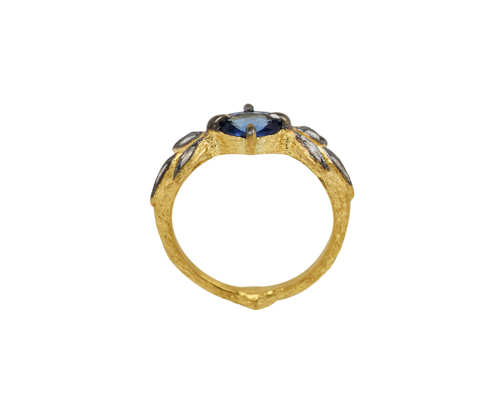 Blue Sapphire Marquise Diamond Three Leaf Ring