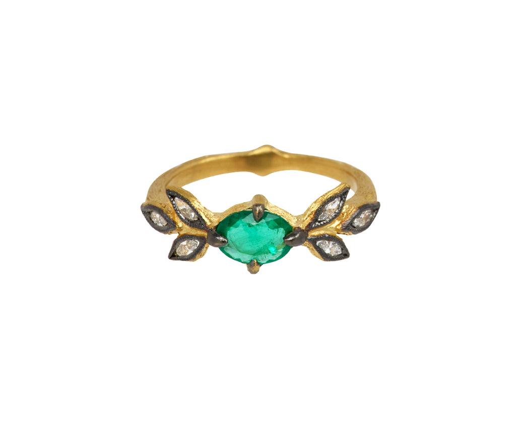 Emerald Marquise Diamond Three Leaf Ring