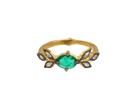 Emerald Marquise Diamond Three Leaf Ring