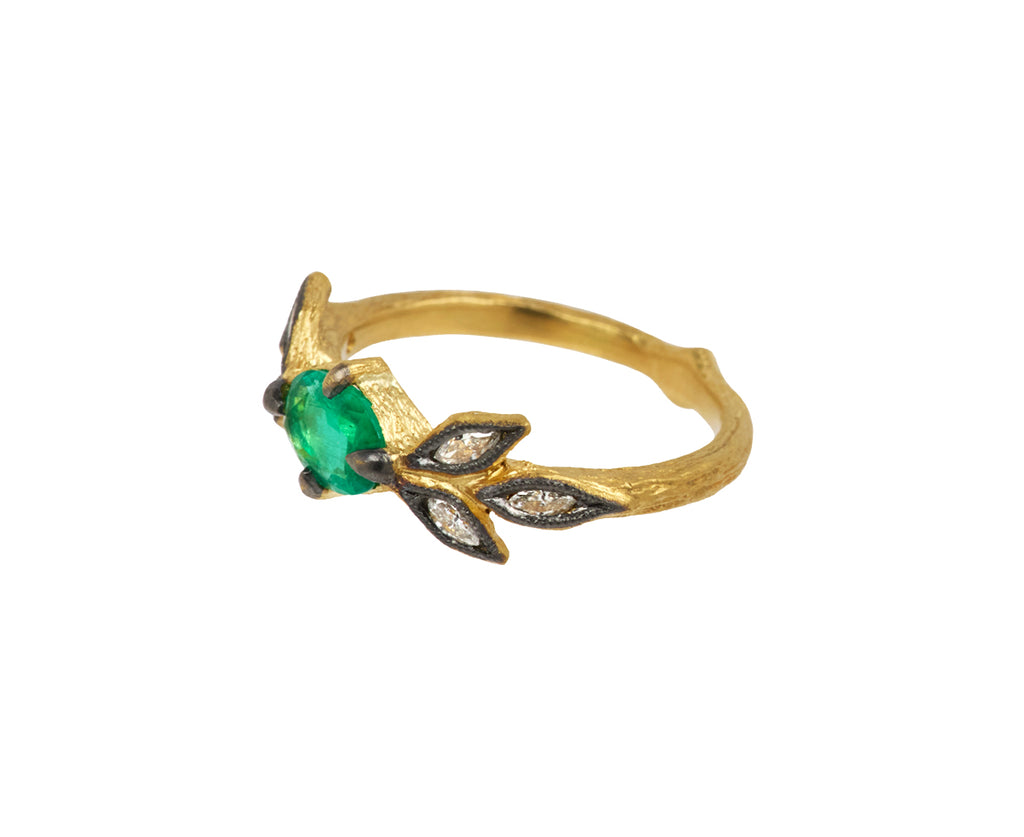 Emerald Marquise Diamond Three Leaf Ring