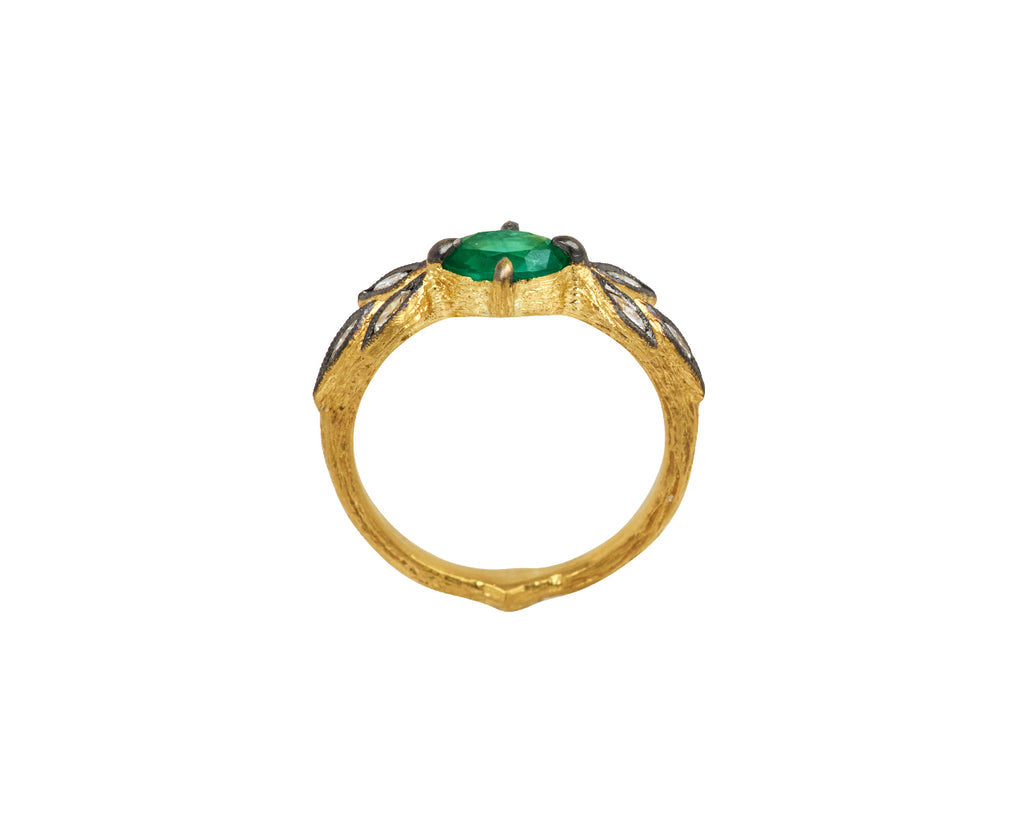 Emerald Marquise Diamond Three Leaf Ring