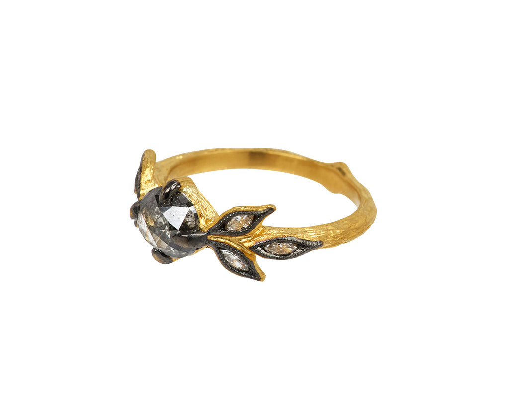 Silver Diamond Marquise Three Leaf Ring