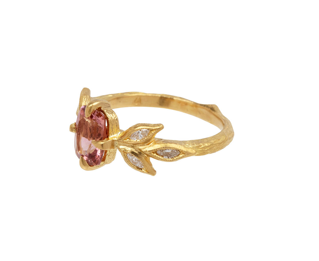 Peach Tourmaline Marquise Leaf Ring