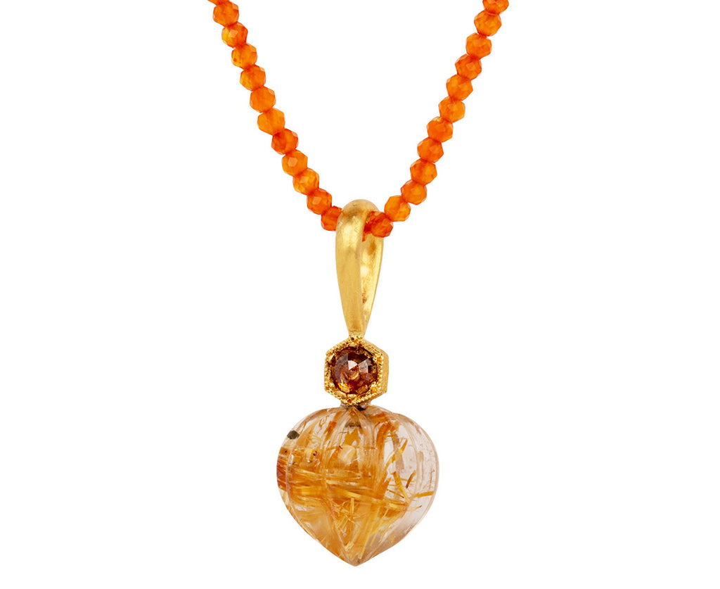 Cathy Waterman Gold Mine Quartz Rustic Diamond Carved Bead Charm On Carnelian