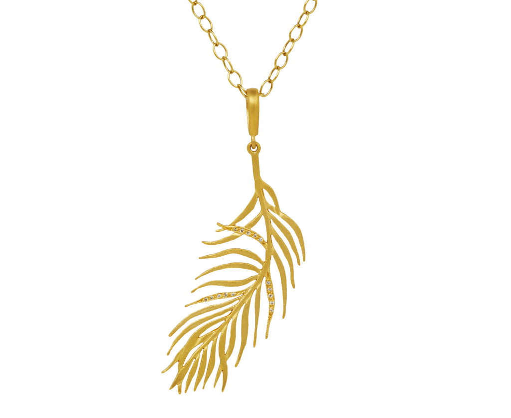 Gold Diamond Feather Pendant ONLY