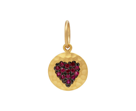 Ruby Heart Hammered Charm Pendant ONLY