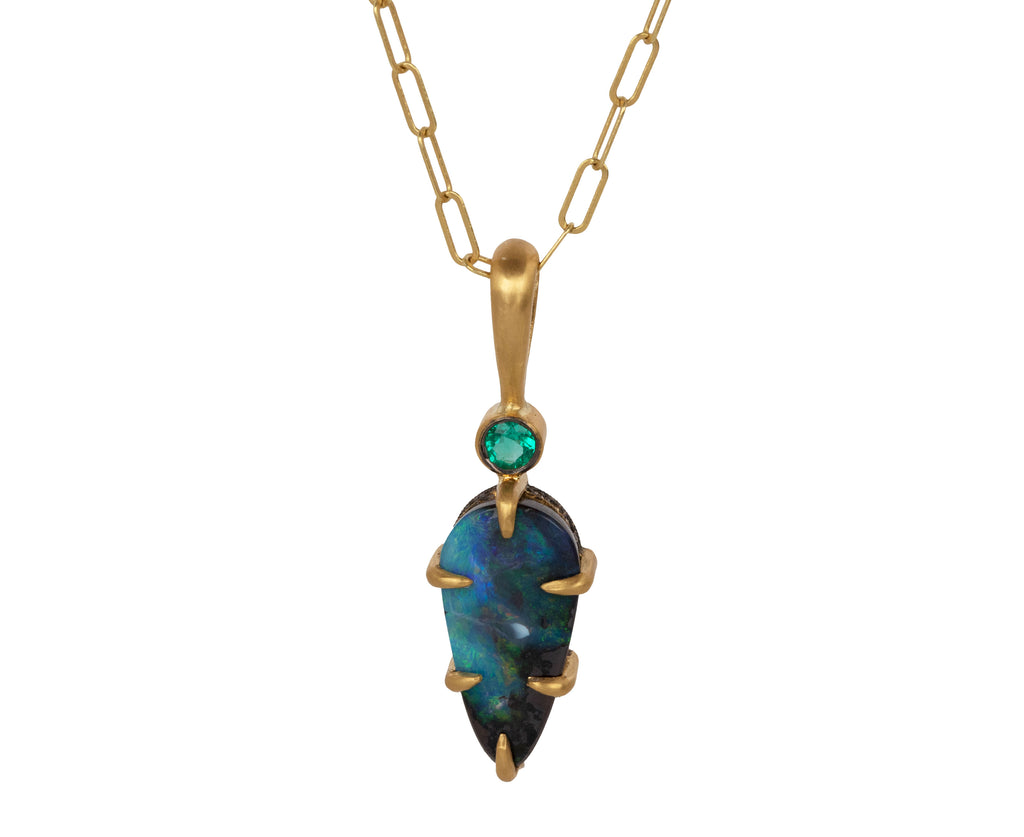 Cathy Waterman Boulder Opal and Emerald Diamond Seat Charm Pendant ONLY On Chain