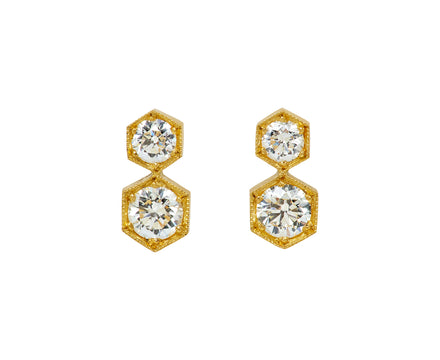 Double Diamond Hexagonal Bezel Stud Earrings - TWISTonline 