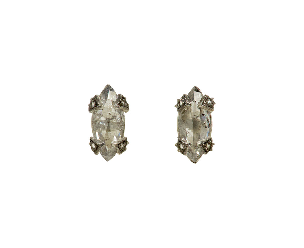 Cathy Waterman Elongated Marquise Rustic Diamond Stud Earrings