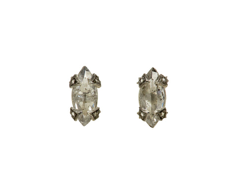 Cathy Waterman Elongated Marquise Rustic Diamond Stud Earrings